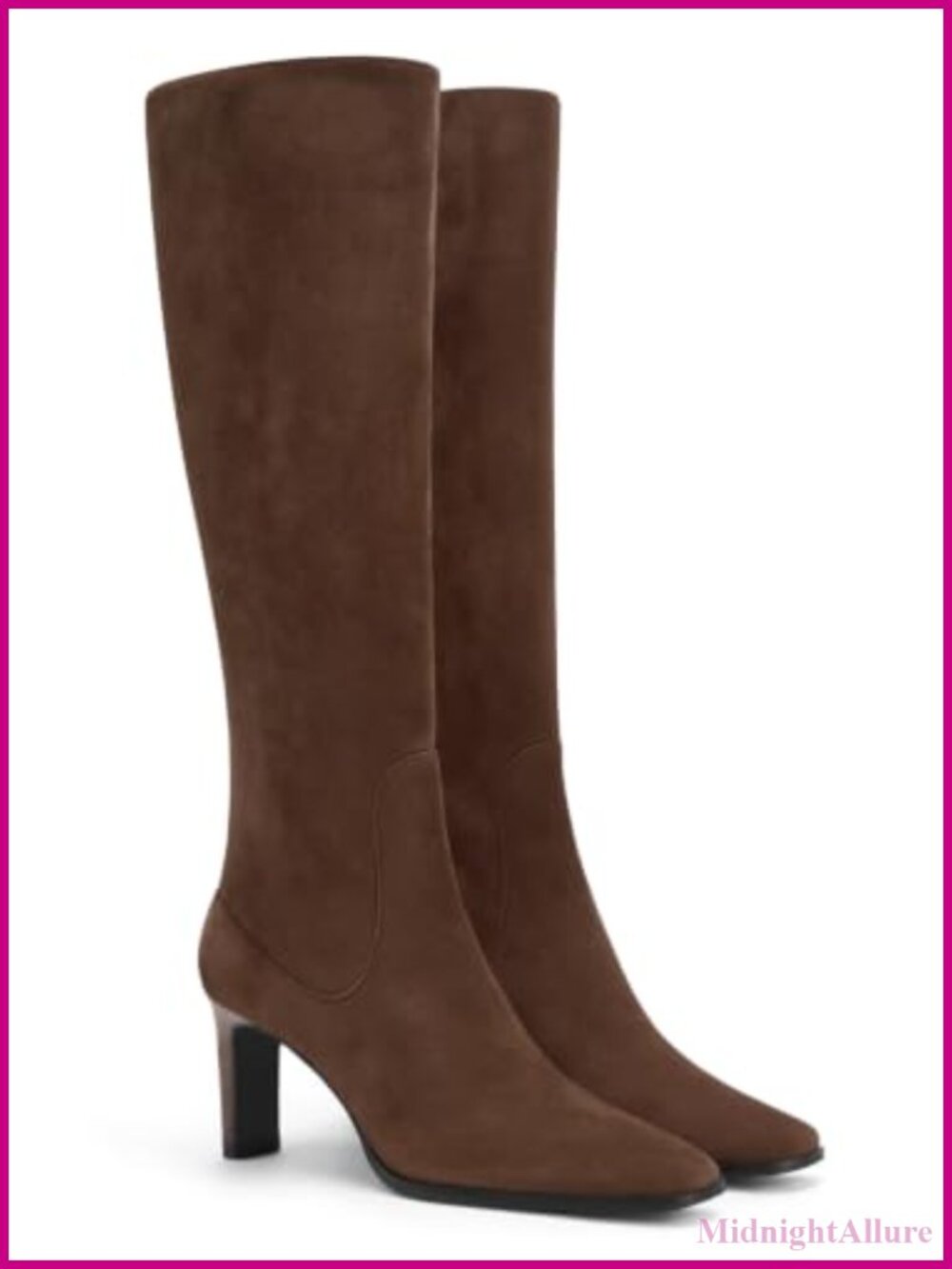 Knee High Boots Square Toe Chunky Heel Full Zip Dress Tall Boots